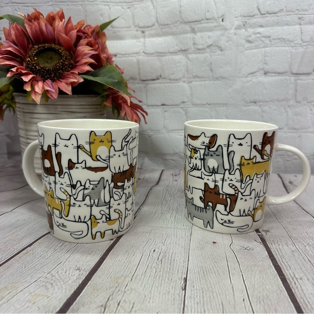 NWT prima design Cat Patterned Mug Set - Multicolor traditional cat mom